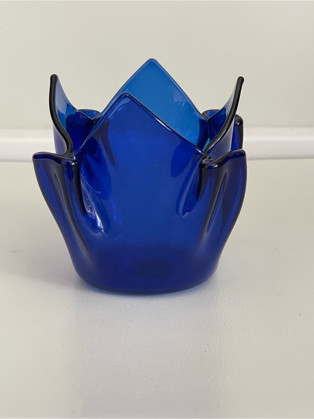 PartyLite Deep Blue Lotus Glass Votive Holder